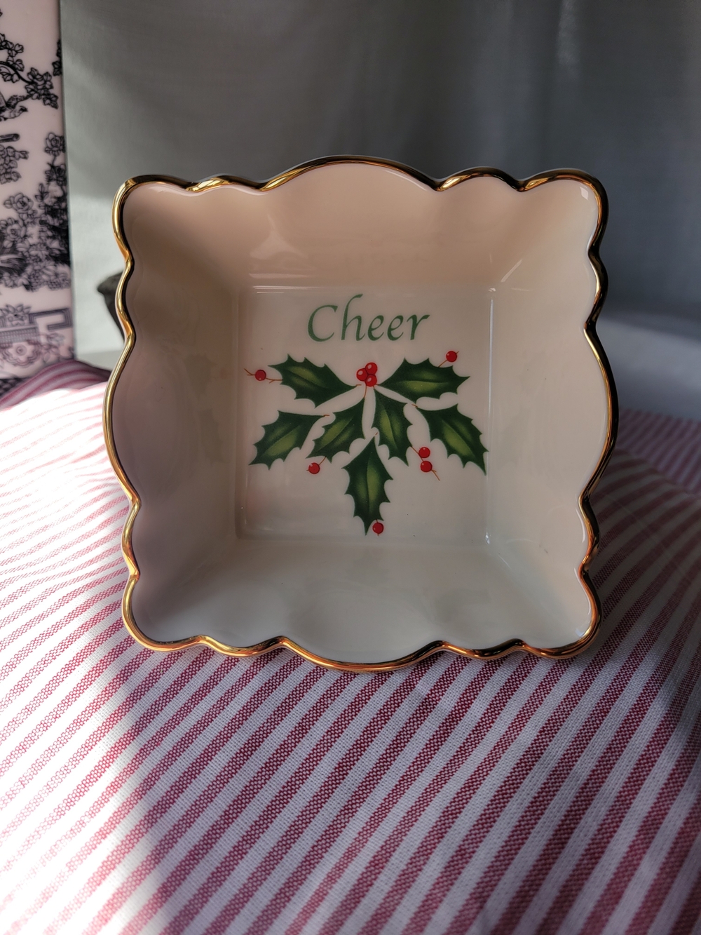 Lenox Vintage Holiday Pattern "Cheer" Scalloped Dish